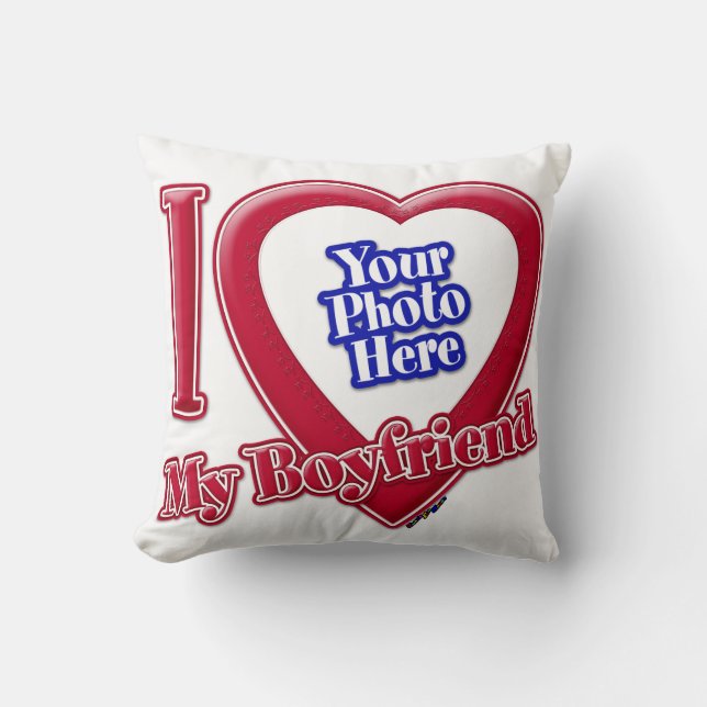 I Love My Boyfriend Photo Red Heart Throw Pillow (Front)