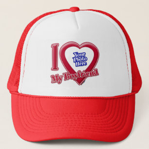 I Love My Boyfriend Photo Red Heart Trucker Hat