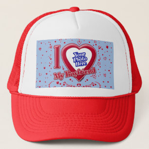 I Love My Boyfriend Photo Red Hearts Baby Blue Trucker Hat