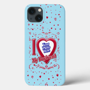 I Love My Boyfriend Photo Red Hearts Blue Horizon iPhone 13 Case