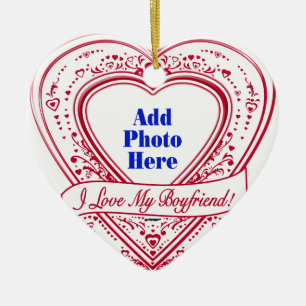 I Love My Boyfriend! Photo Red Hearts Ceramic Ornament