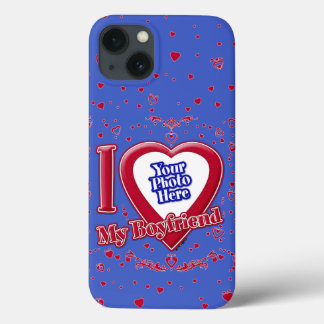 I Love My Boyfriend Photo Red Hearts Deep Royal Bl iPhone 13 Case