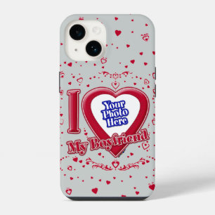 I Love My Boyfriend Photo Red Hearts Grey iPhone 14 Case