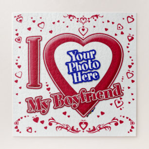 I Love My Boyfriend Photo Red Hearts Jigsaw Puzzle