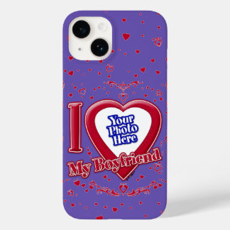 I Love My Boyfriend Photo Red Hearts Purple Case-Mate iPhone 14 Case