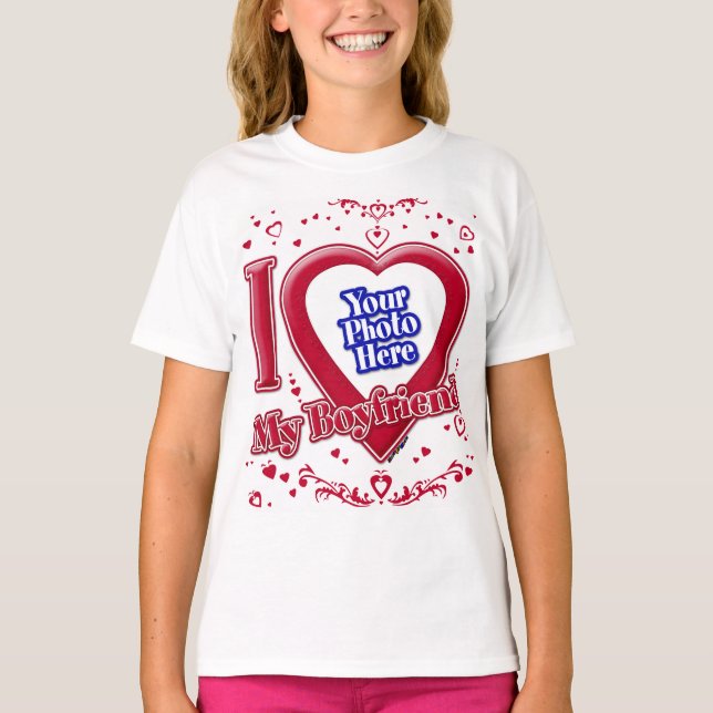 I Love My Boyfriend Photo Red Hearts T-Shirt (Devant)