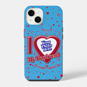 I Love My Boyfriend Photo Red Hearts Teal iPhone 14 Case