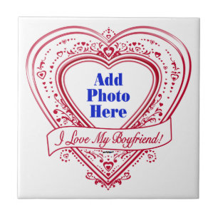 I Love My Boyfriend! Photo Red Hearts Tile