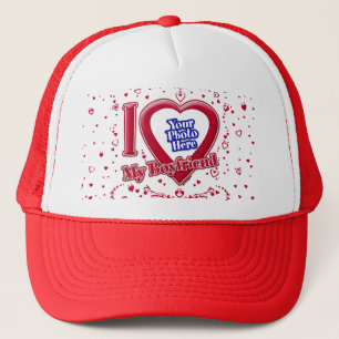 I Love My Boyfriend Photo Red Hearts Trucker Hat