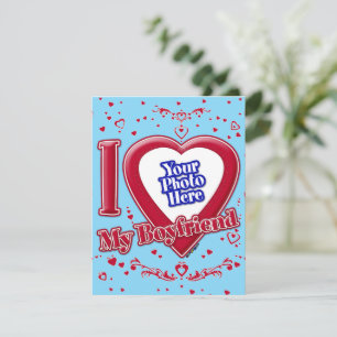I Love My Boyfriend Photo Red Hearts Turquoise Holiday Card