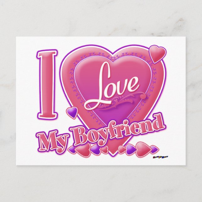 I Love My Boyfriend pink/purple - hearts Postcard (Front)