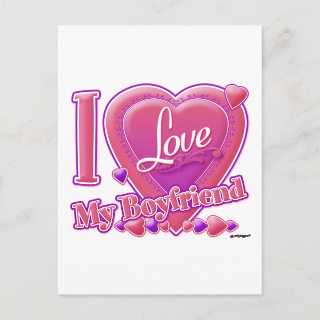 I Love My Boyfriend pink/purple - hearts Postcard (Front)
