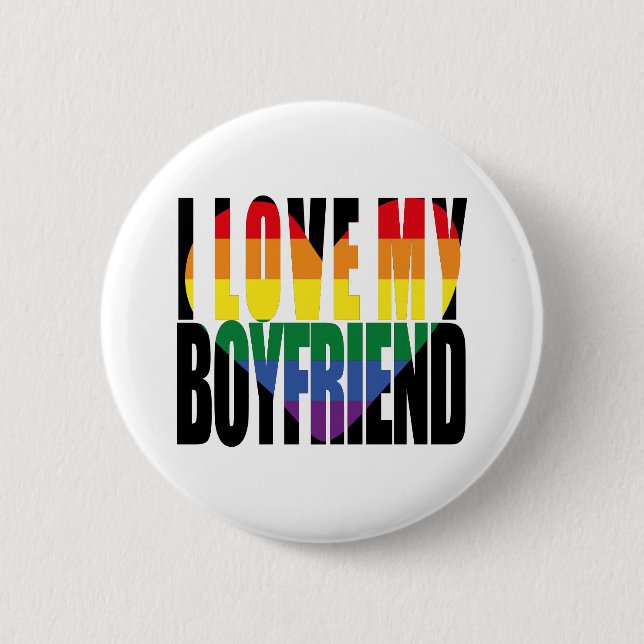 I Love My Boyfriend Rainbow Heart  2 Inch Round Button (Front)