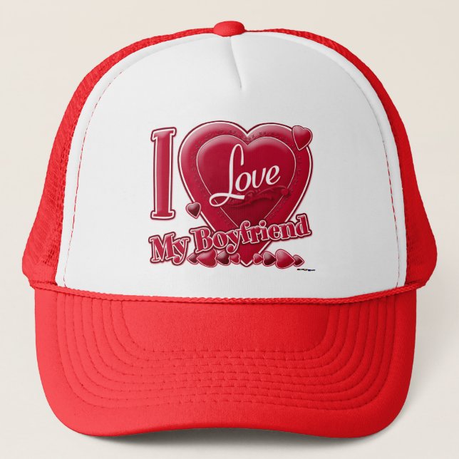 I Love My Boyfriend red - heart Trucker Hat (Front)