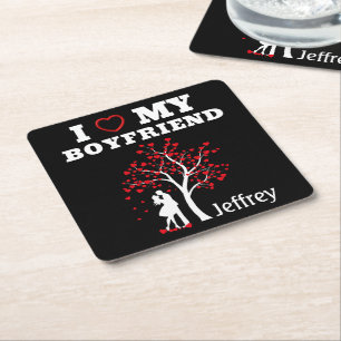 I Love my Boyfriend Square Paper Coaster