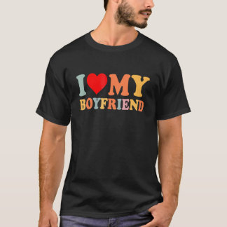I Love My Boyfriend Valentine Red Heart Love Retro T-Shirt