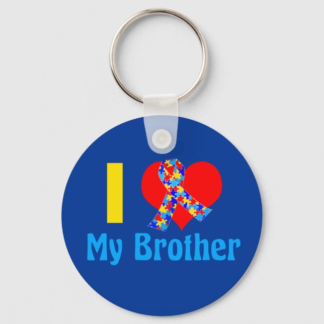 I Love My Brother Autism Awareness Blue Keychain (Front)