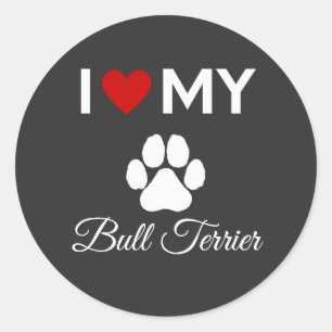 I love my Bull Terrier dog custom text Classic Round Sticker