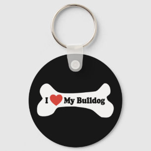 I Love My Bulldog - Dog Bone Keychain