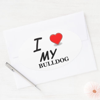 I Love My Bulldog Oval Sticker