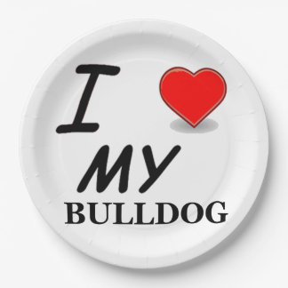 I Love My Bulldog Paper Plate