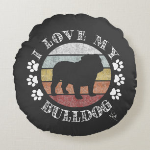 I Love My Bulldog Round Pillow