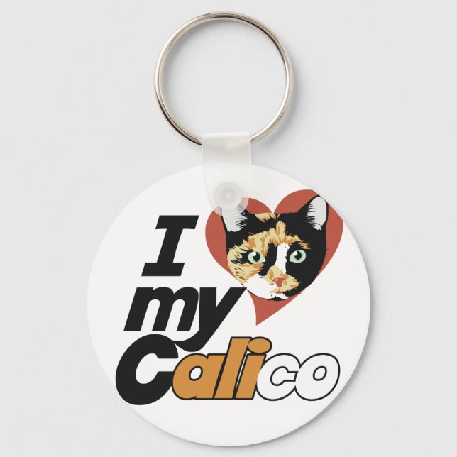 I Love my CALICO cat Keychain (Front)