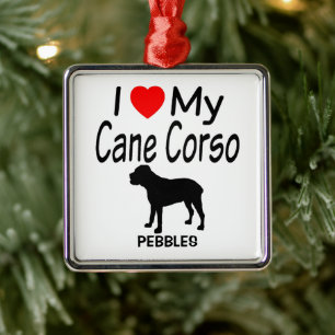 I Love My Cane Corso Dog Silhouette Metal Ornament