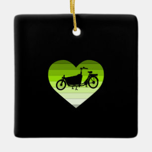 I Love My Cargo Bike- Green Retro Heart Ceramic Ornament