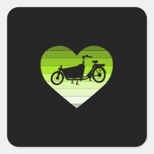 I Love My Cargo Bike- Green Retro Heart Square Sticker