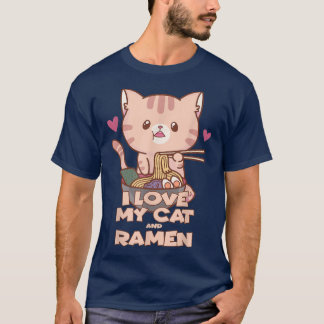 I love my cat and ramen funny design  T-Shirt