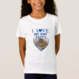 I love my Cat Blue Heart Photo Pet Name  T-Shirt