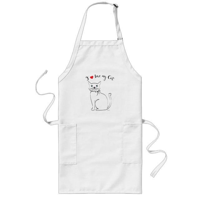 I love my Cat, Cute,Cool Long Apron (Front)