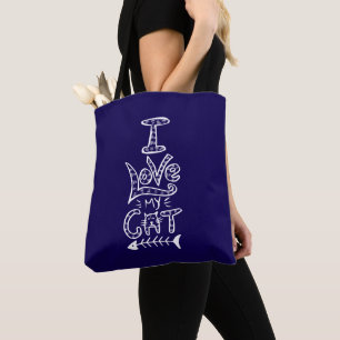 I Love My Cat Deep Blue Cat Mom Cat Lover Tote Bag