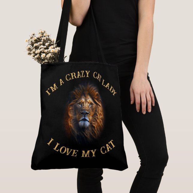 "I Love My Cat" Fun Custom Name Large Tote Bag (Close Up)