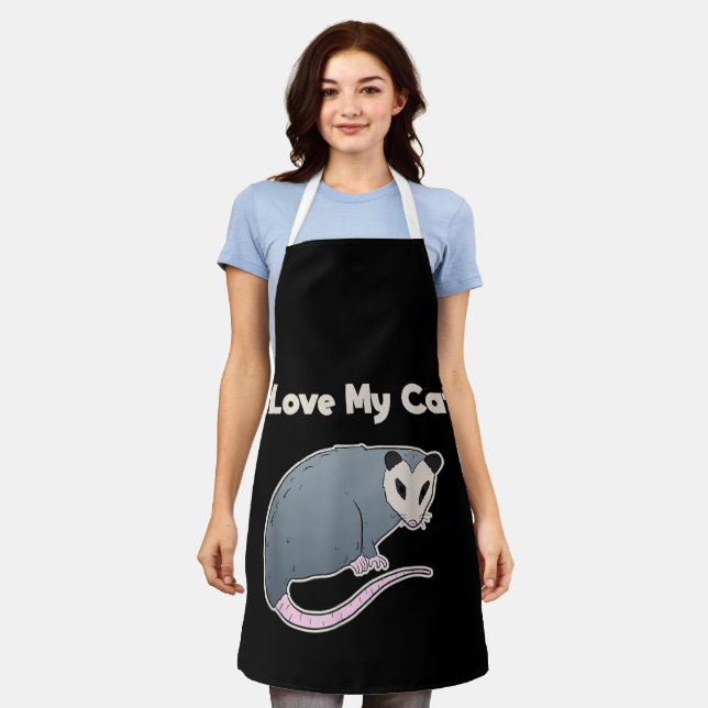 I Love My Cat Funny Opossum Apron (Worn)