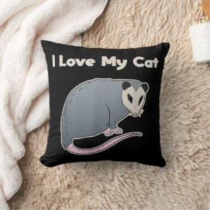 I Love My Cat Funny Opossum Throw Pillow