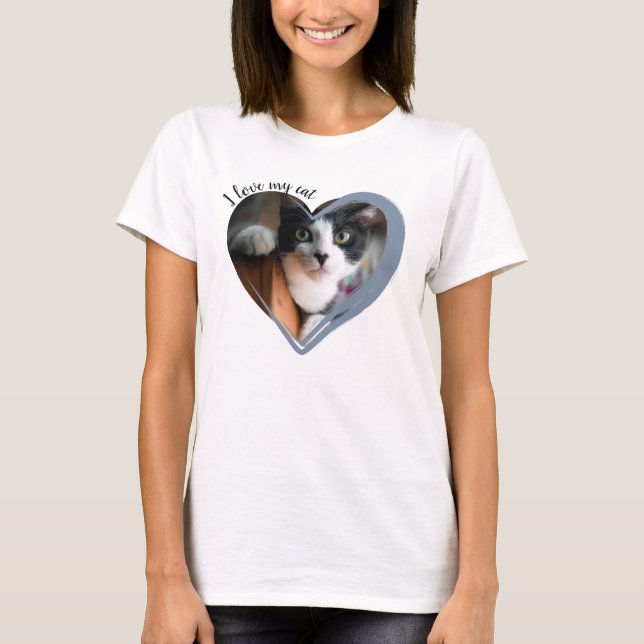 I Love My Cat Heart Photo  T-Shirt (Front)