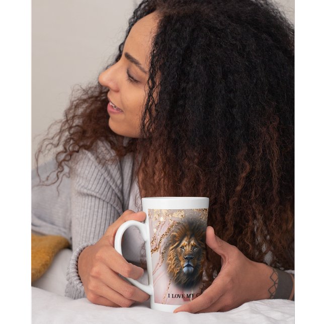"I Love My Cat" Lion Latte Mug Gold Glitter Marble (Creator Uploaded)