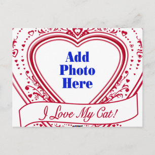 I Love My Cat! Photo Red Hearts Postcard