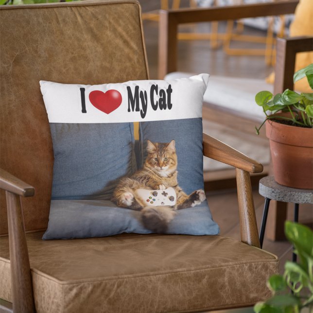 I Love My Cat Photo Throw Pillow (Creator Uploaded)