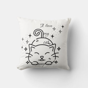 I Love My Cat Pillow - Vintage Minimalist Retro