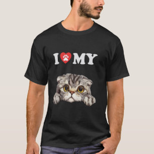 I Love My Cat Scottish Fold Kitten Funny Cat Lover T-Shirt