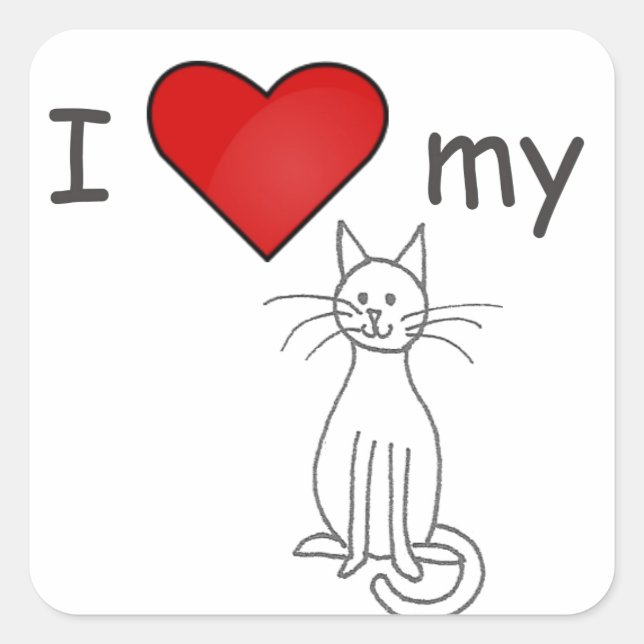 I Love My Cat- White Square Sticker (Front)