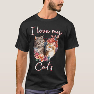 I Love My Cats Cat Mom Cat  Heart T-Shirt