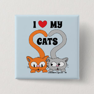 I love my cats cute cartoon cats cat lover 2 inch square button