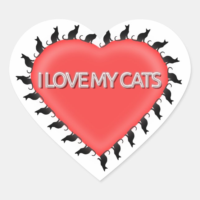 I Love My Cats Heart Sticker (Front)