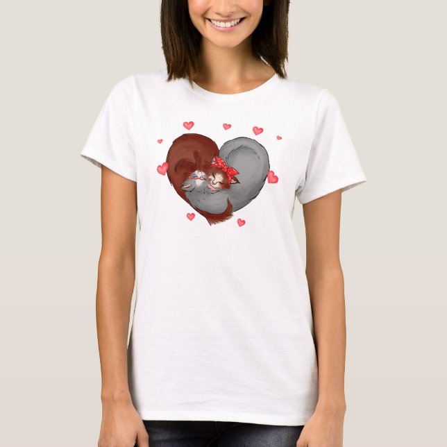 I love my cats,  two hearts T-Shirt (Front)
