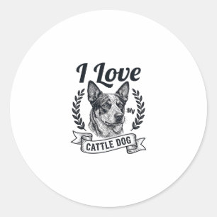 I Love My Cattle Dog Vintage Engraving Design_1 Classic Round Sticker