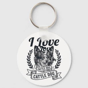 I Love My Cattle Dog Vintage Engraving Design_1 Keychain